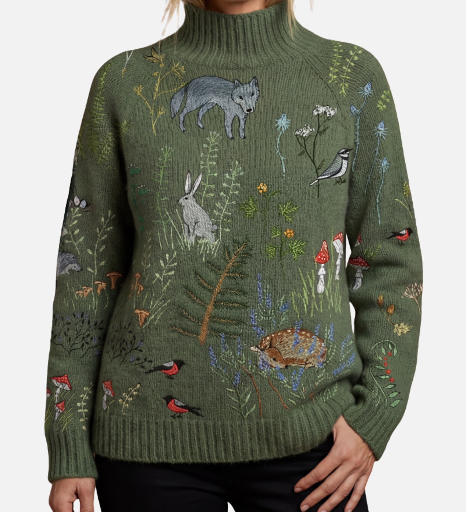 Mathilda - Waldmotiv-Rollkragenpullover