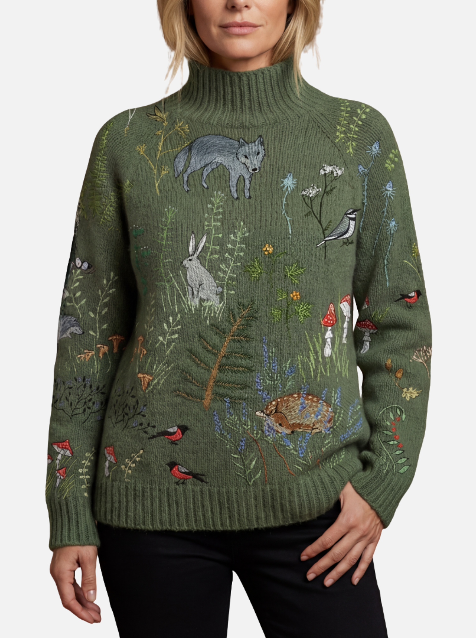 Mathilda - Waldmotiv-Rollkragenpullover