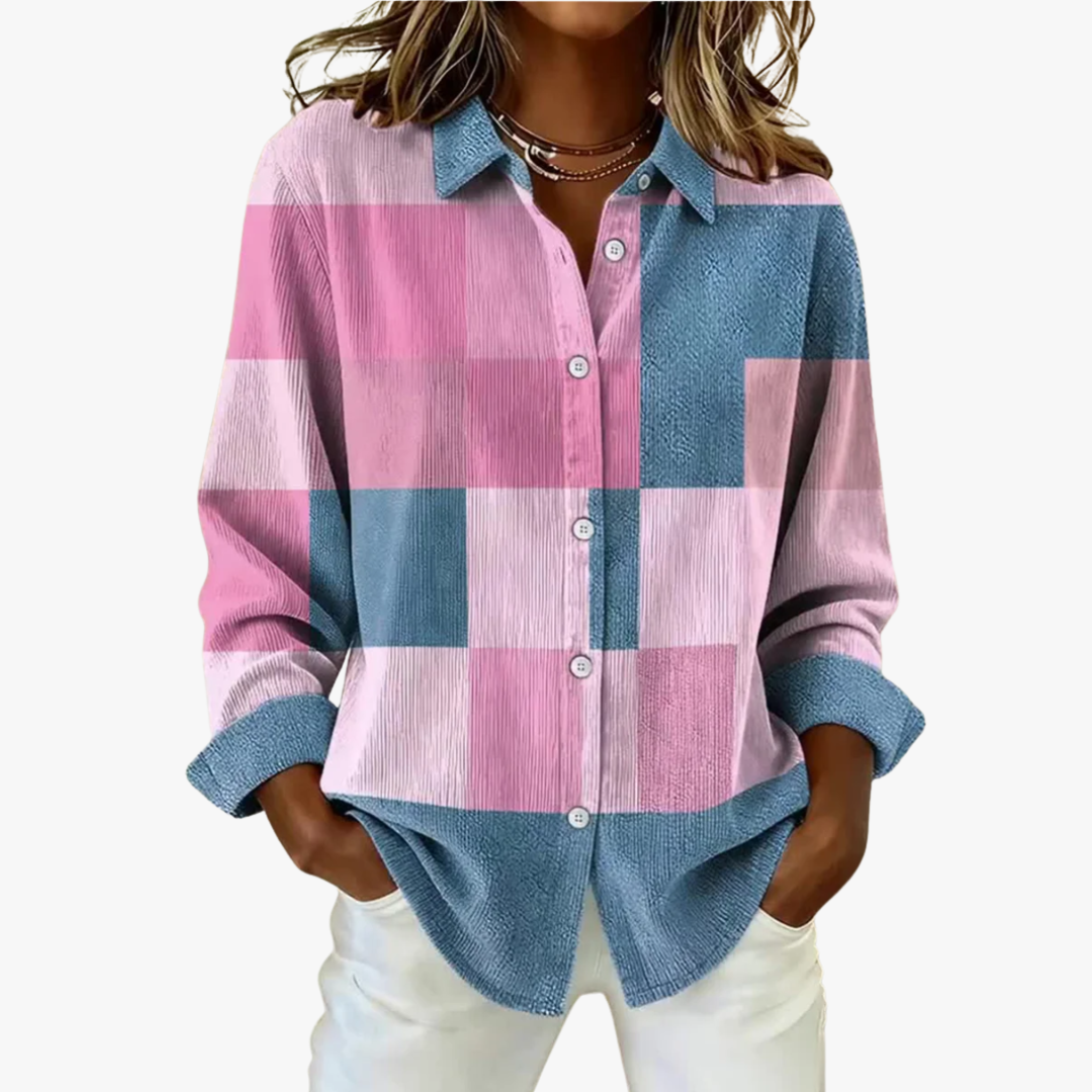 Birte - Karierte Colourblock-Strickjacke