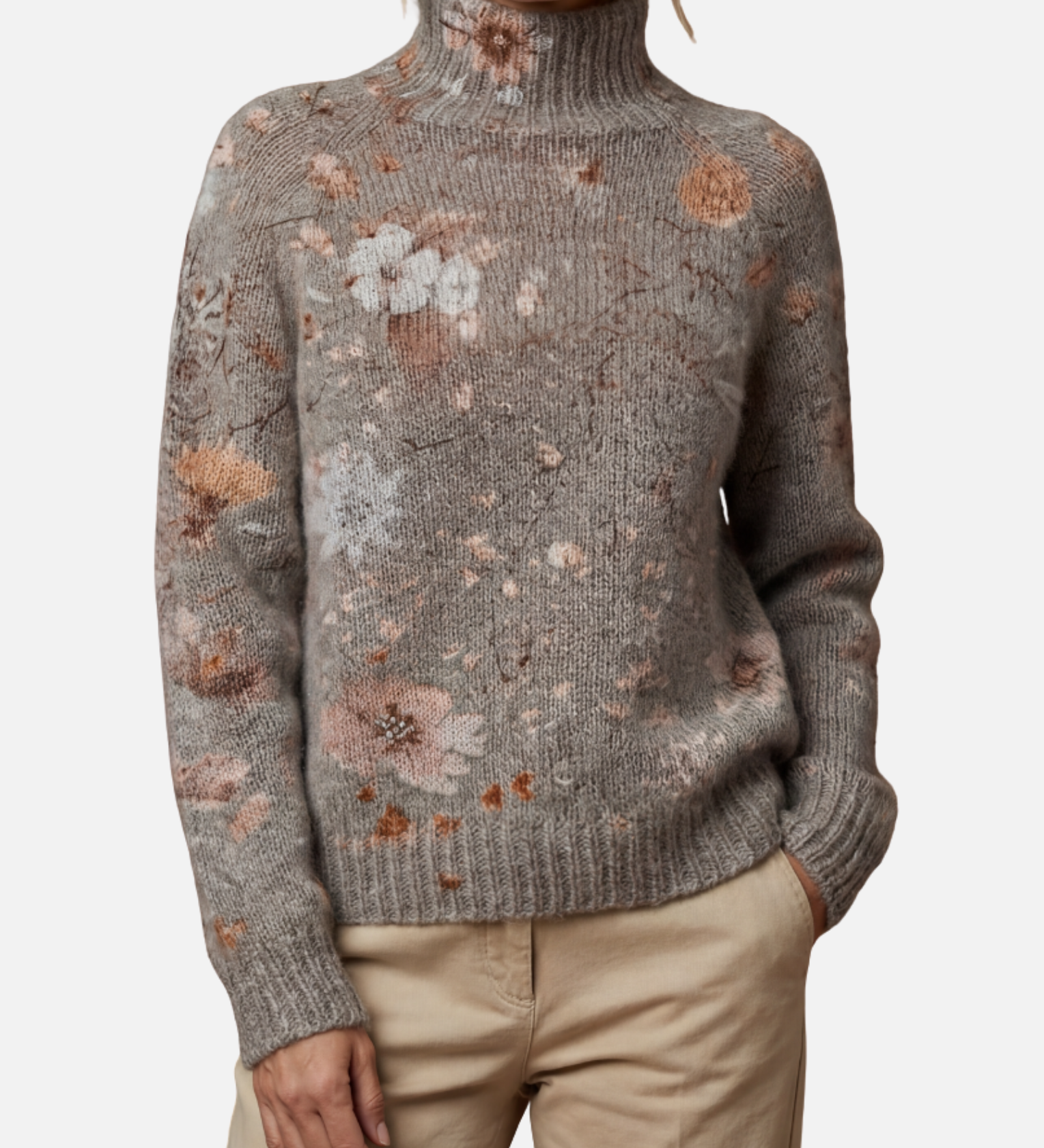 Theresa - Zarter Blumen-Rollkragenpullover