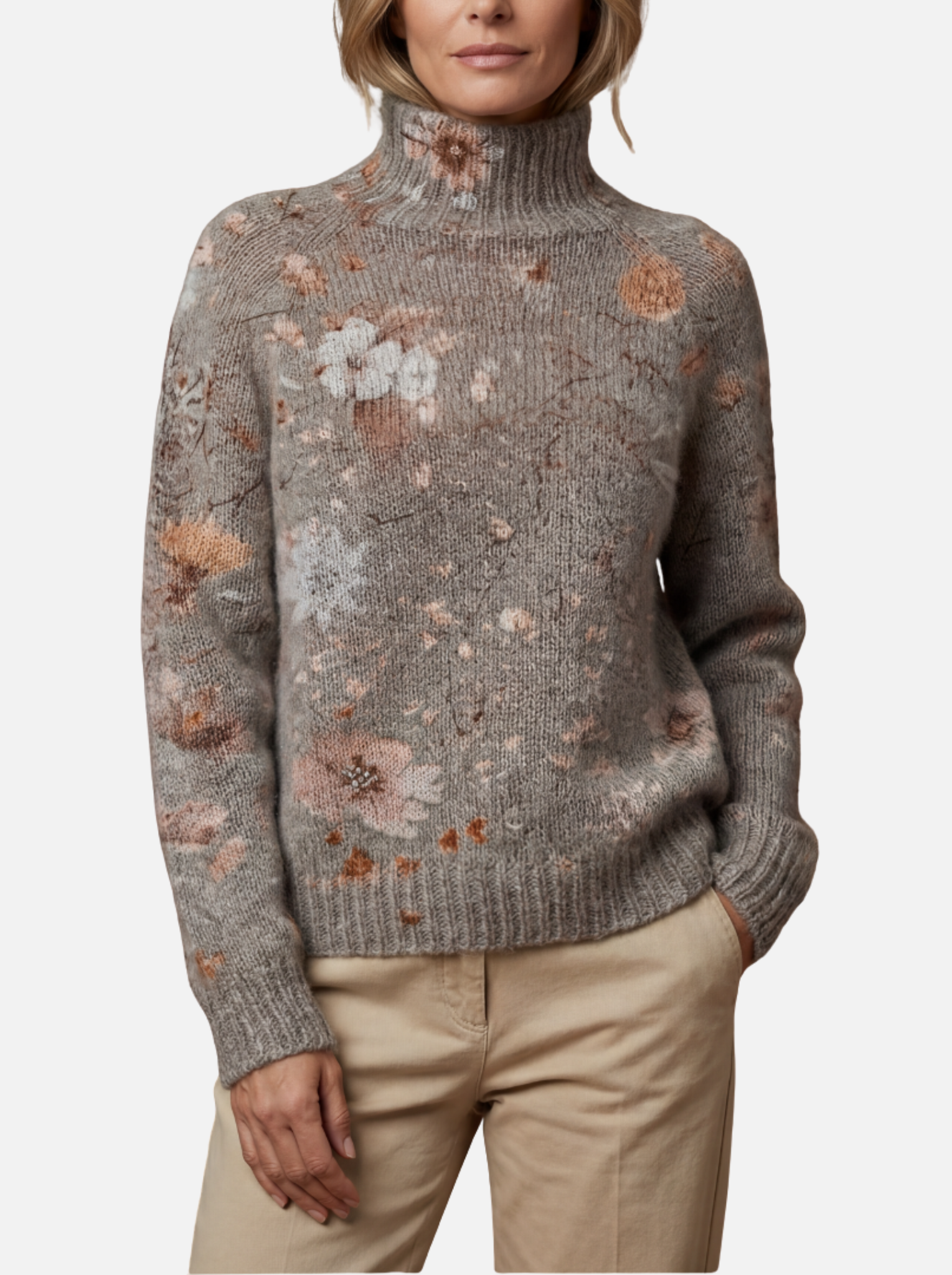Theresa - Zarter Blumen-Rollkragenpullover