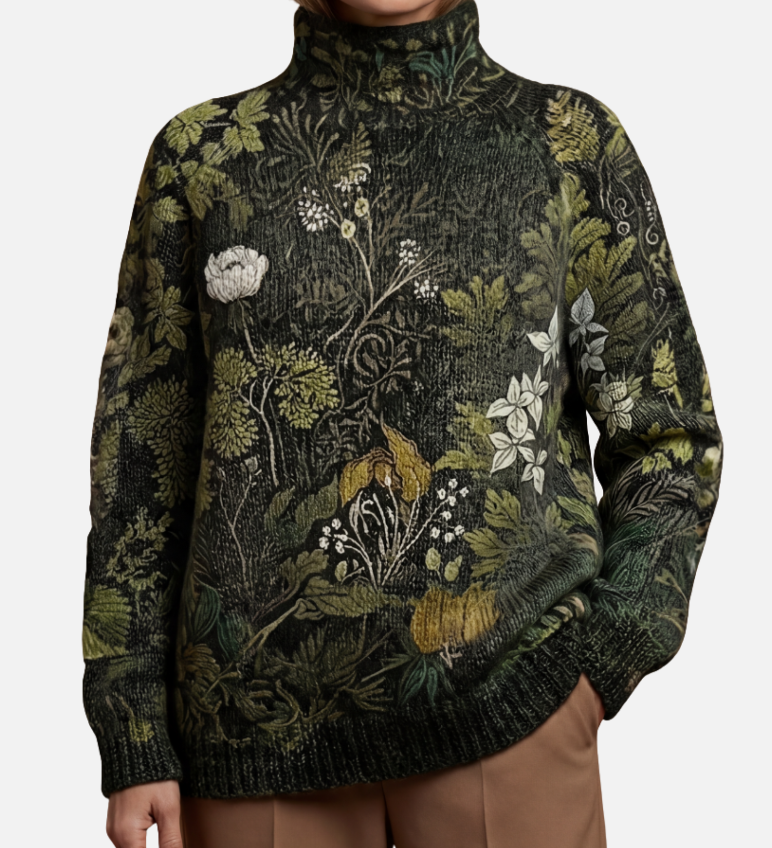Martha - Grüner Botanik-Rollkragenpullover