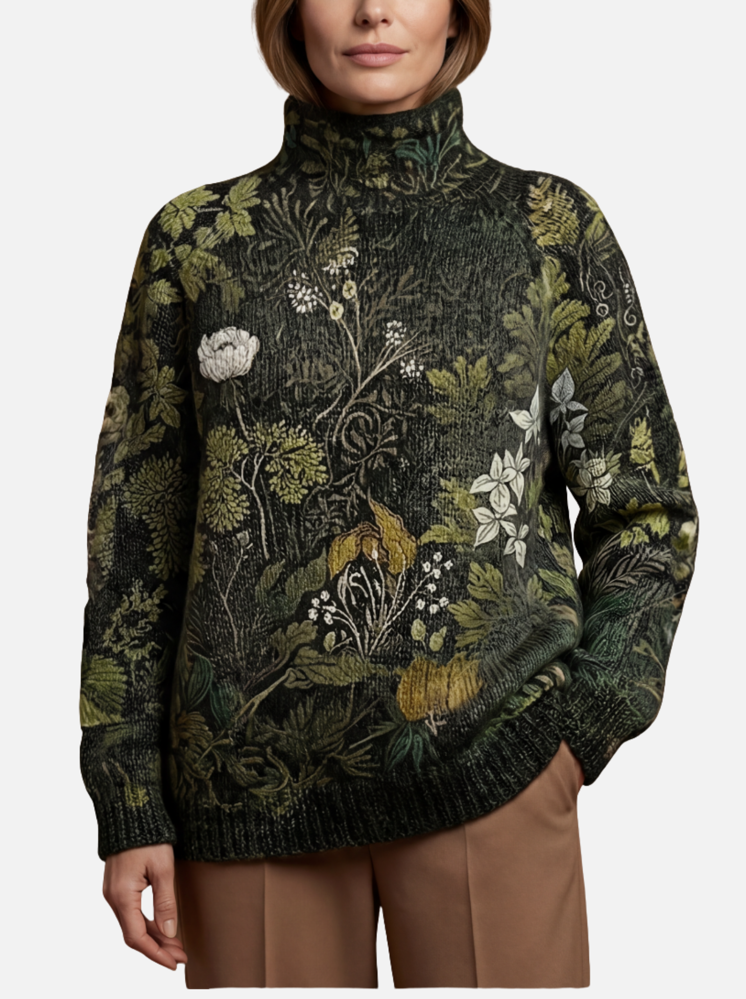 Martha - Grüner Botanik-Rollkragenpullover