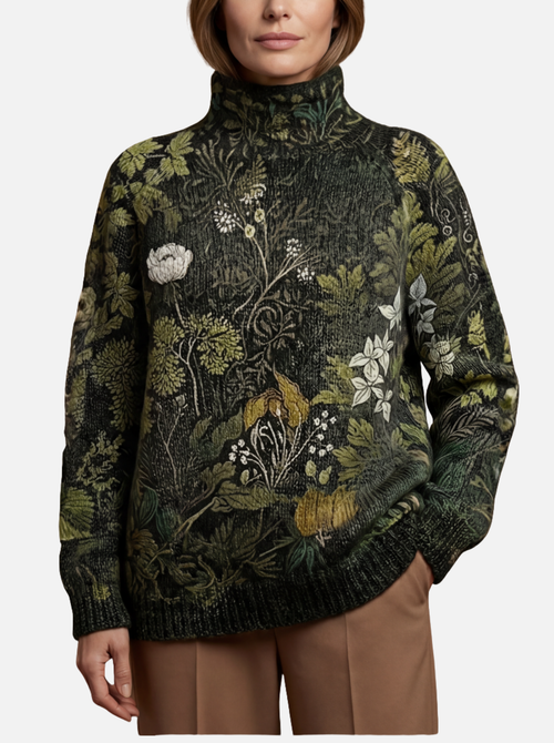 Martha - Grüner Botanik-Rollkragenpullover