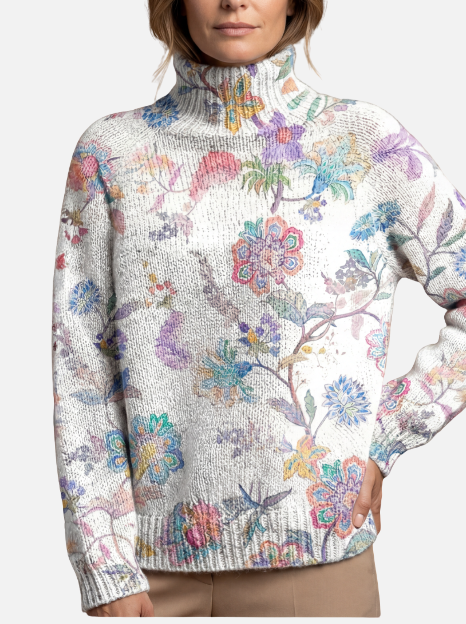 Helena - Pastell Blumen-Rollkragenpullover