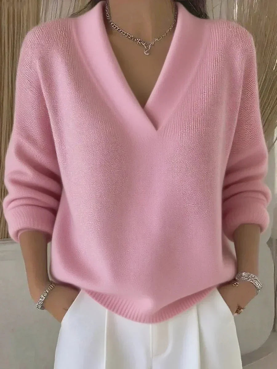 Katharina - Pullover mit tiefem V-Ausschnitt in Rosa