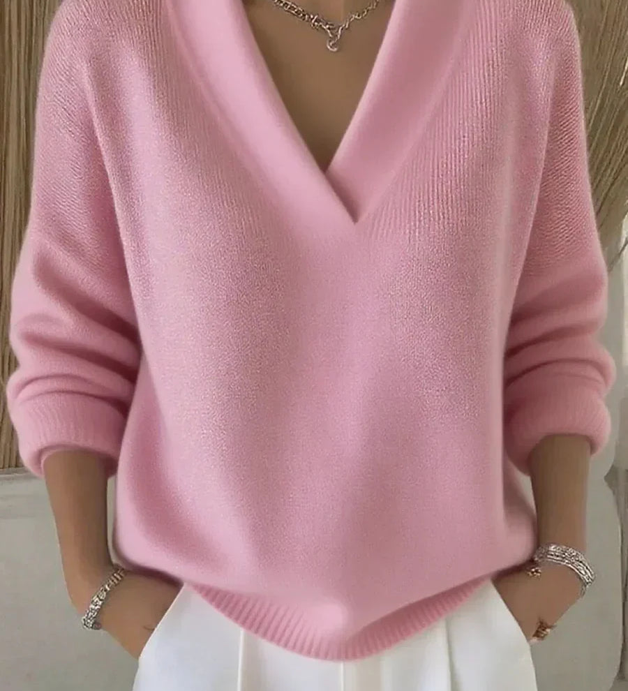 Katharina - Pullover mit tiefem V-Ausschnitt in Rosa