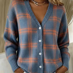 Petra - Karierte Strickjacke in Blau