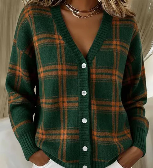 Petra - Karierte Strickjacke in Grün