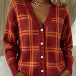 Petra - Karierte Strickjacke in Rot