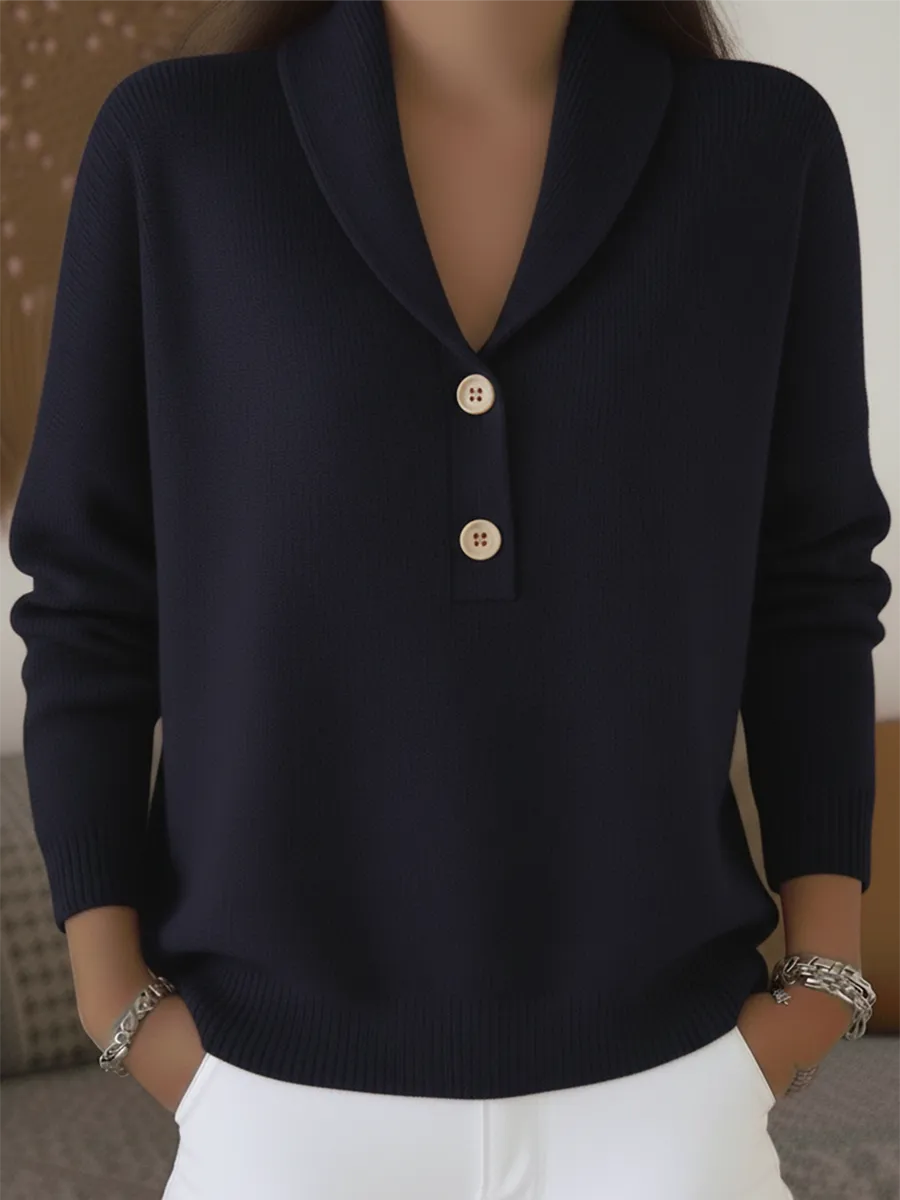 Christina - Pullover mit Schalkragen in Marineblau