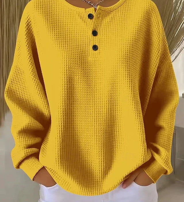 Katja - Lockerer Pullover mit Knopfleiste in Gelb