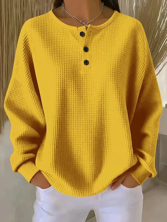 Katja - Lockerer Pullover mit Knopfleiste in Gelb