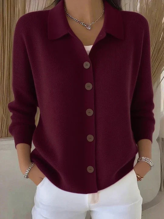 Britta - Strickjacke mit Kragen in Bordeaux