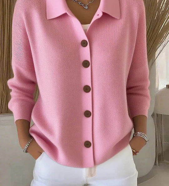 Britta - Strickjacke mit Kragen in Rosa