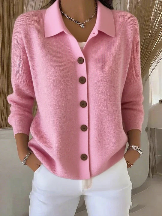 Britta - Strickjacke mit Kragen in Rosa