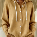Martina - Kapuzen-Strickjacke mit Knöpfen in Khaki