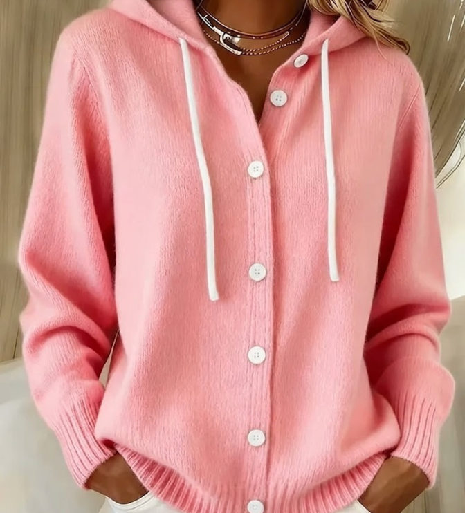 Martina - Kapuzen-Strickjacke mit Knöpfen in Rosa