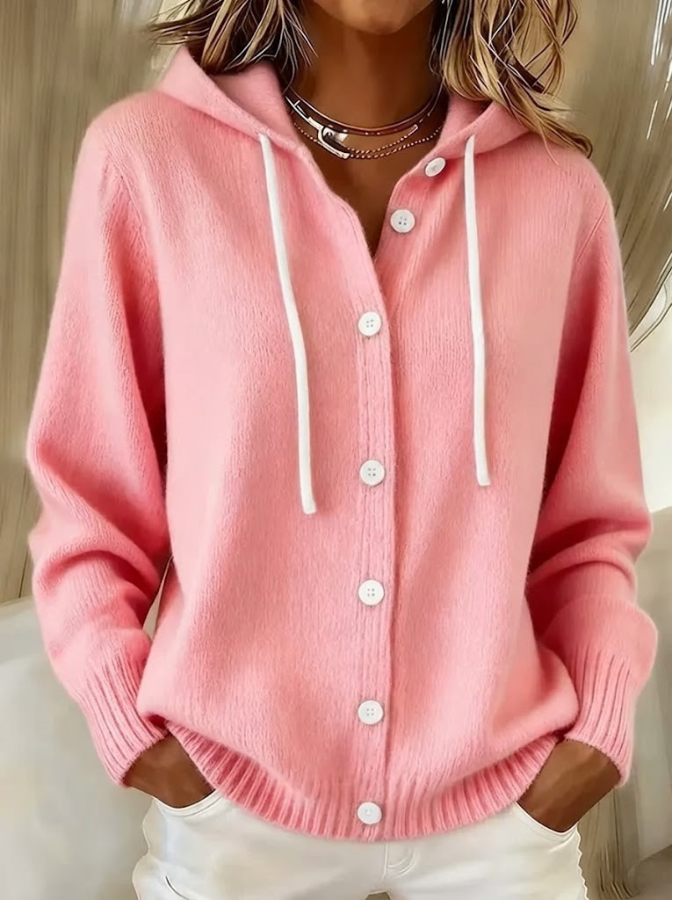 Martina - Kapuzen-Strickjacke mit Knöpfen in Rosa