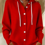 Martina - Kapuzen-Strickjacke mit Knöpfen in Rot