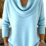 Claudia - Pullover mit Wasserfallkragen in Himmelblau