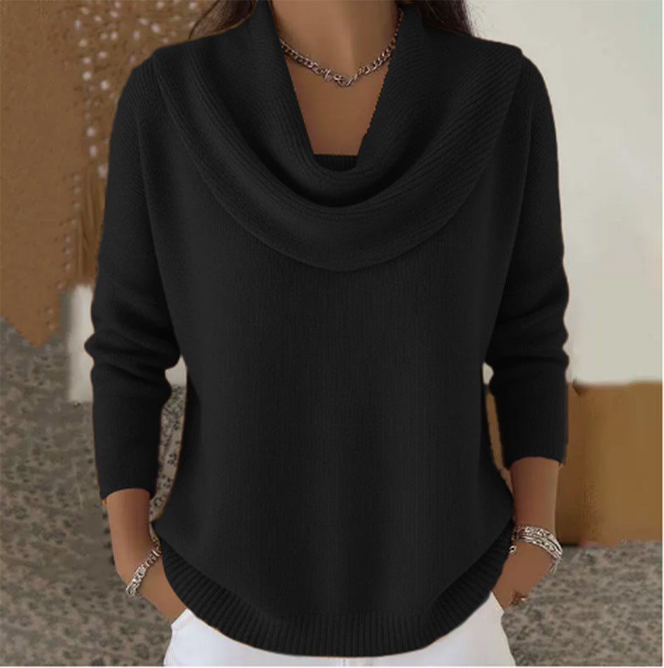 Claudia - Pullover mit Wasserfallkragen in Schwarz