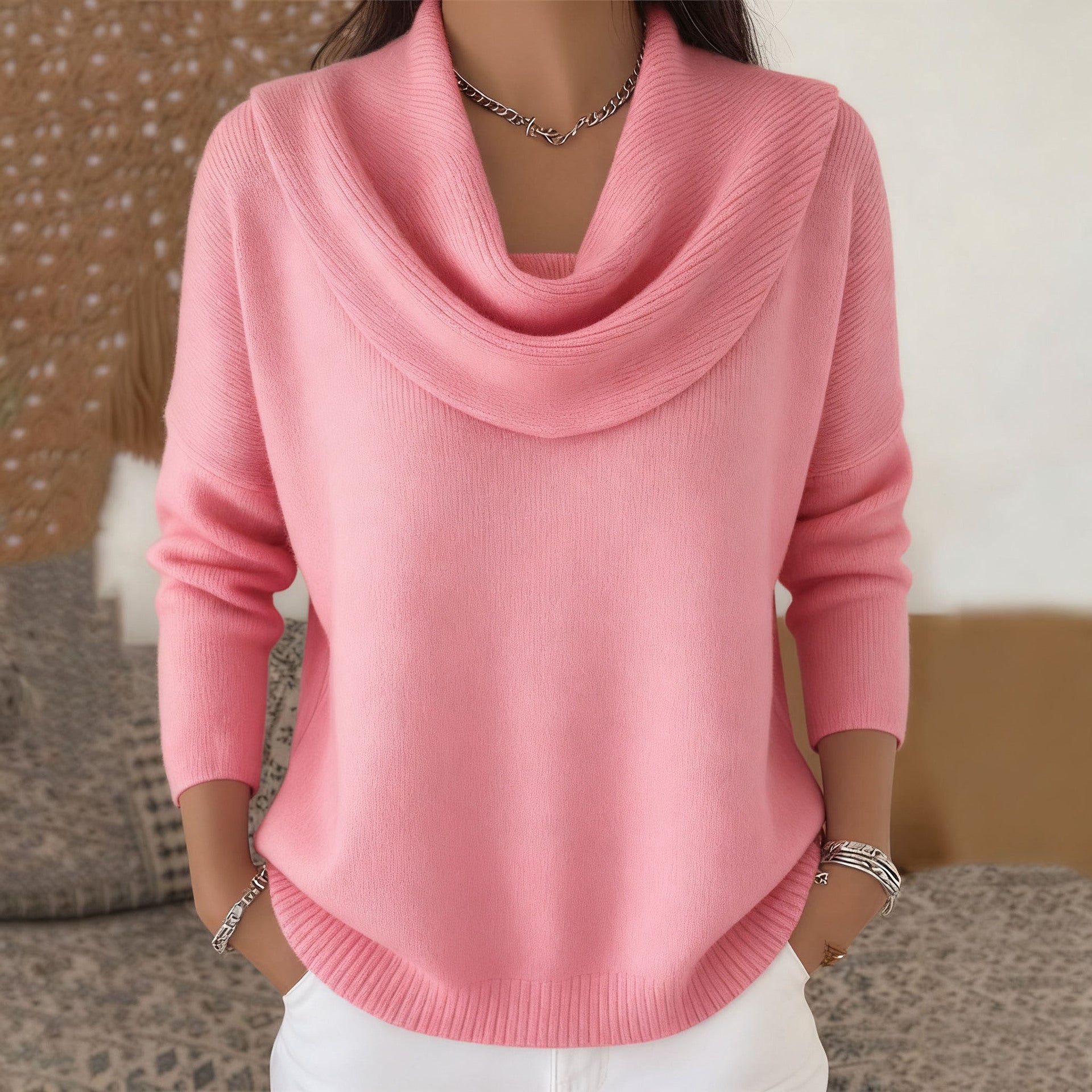 Claudia - Pullover mit Wasserfallkragen in Rosa