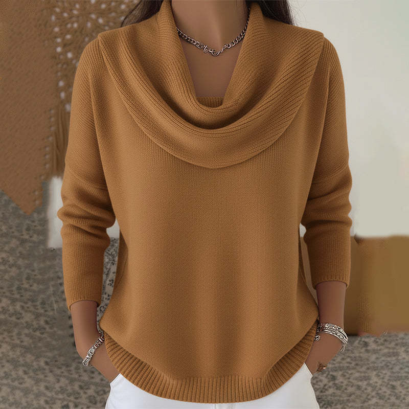 Claudia - Pullover mit Wasserfallkragen in Braun
