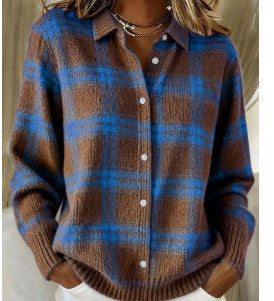 Gitta - Zweifarbige karierte Strickjacke