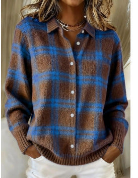 Gitta - Zweifarbige karierte Strickjacke