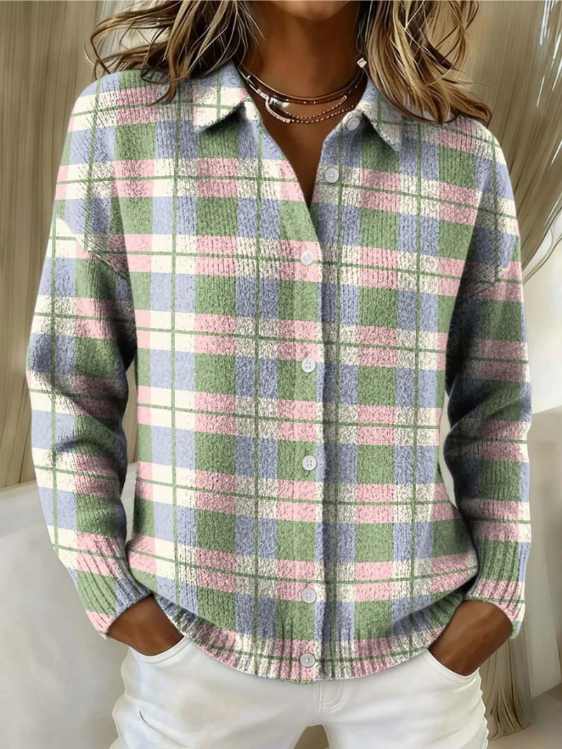 Elke - Karierte Strickjacke in Pastell