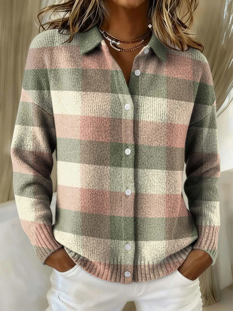 Theresa - Kuschelige karierte Strickjacke