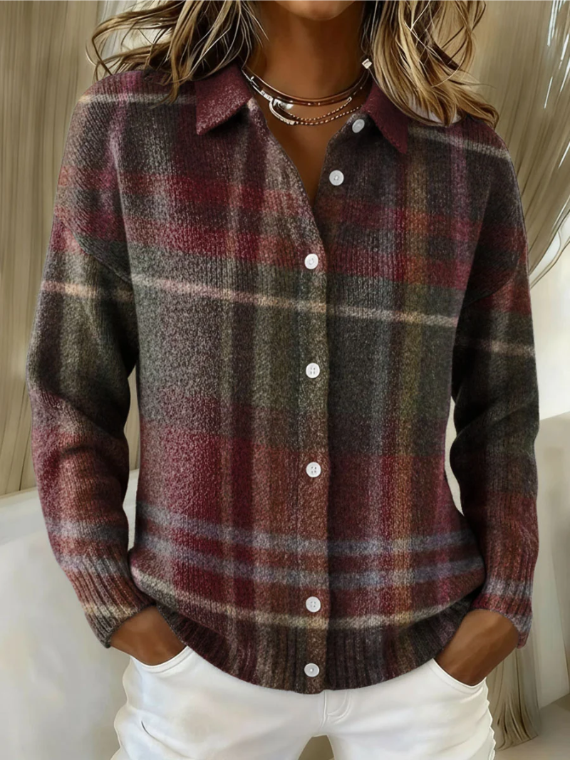 Jutta - Herbstliche karierte Strickjacke
