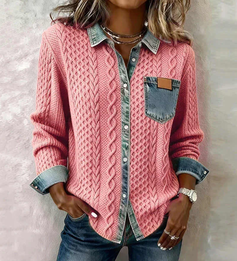 Beate - Strickjacke mit Kontrasttaschen - Pink