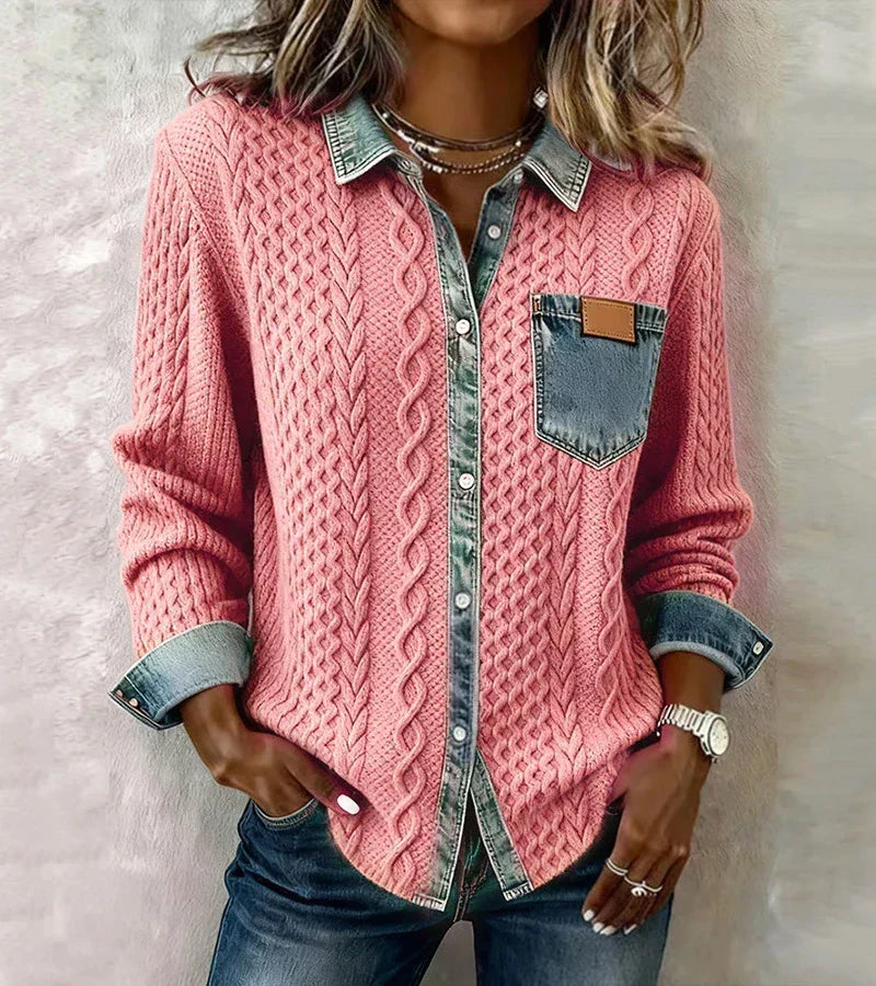 Beate - Strickjacke mit Kontrasttaschen - Pink