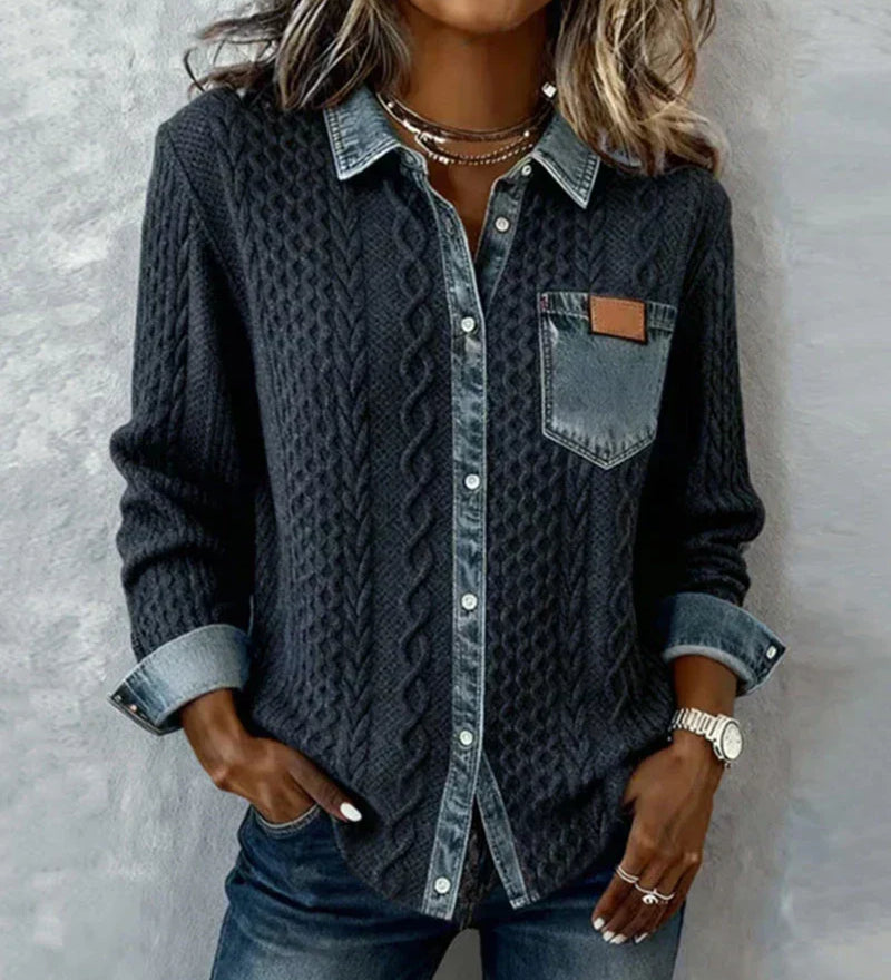 Beate - Strickjacke mit Kontrasttaschen - Marineblau