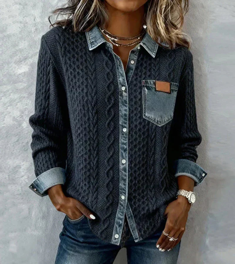 Beate - Strickjacke mit Kontrasttaschen - Marineblau