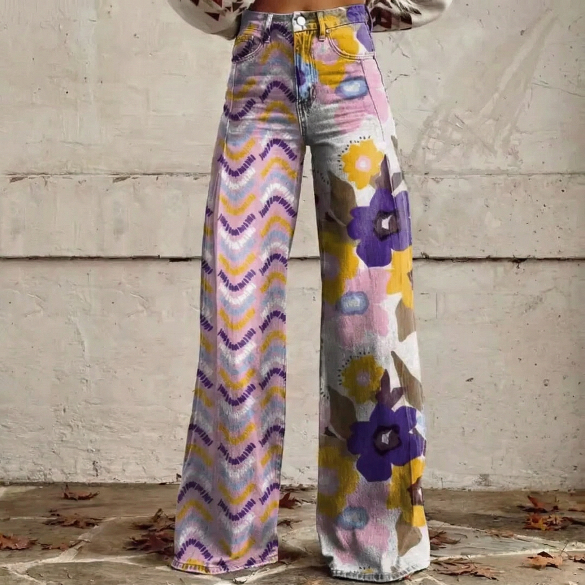 Simone - Weite Boho-Hose mit Kunst-Print