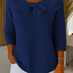 Sandra - Langer Pullover mit Schleifenkragen in Marineblau