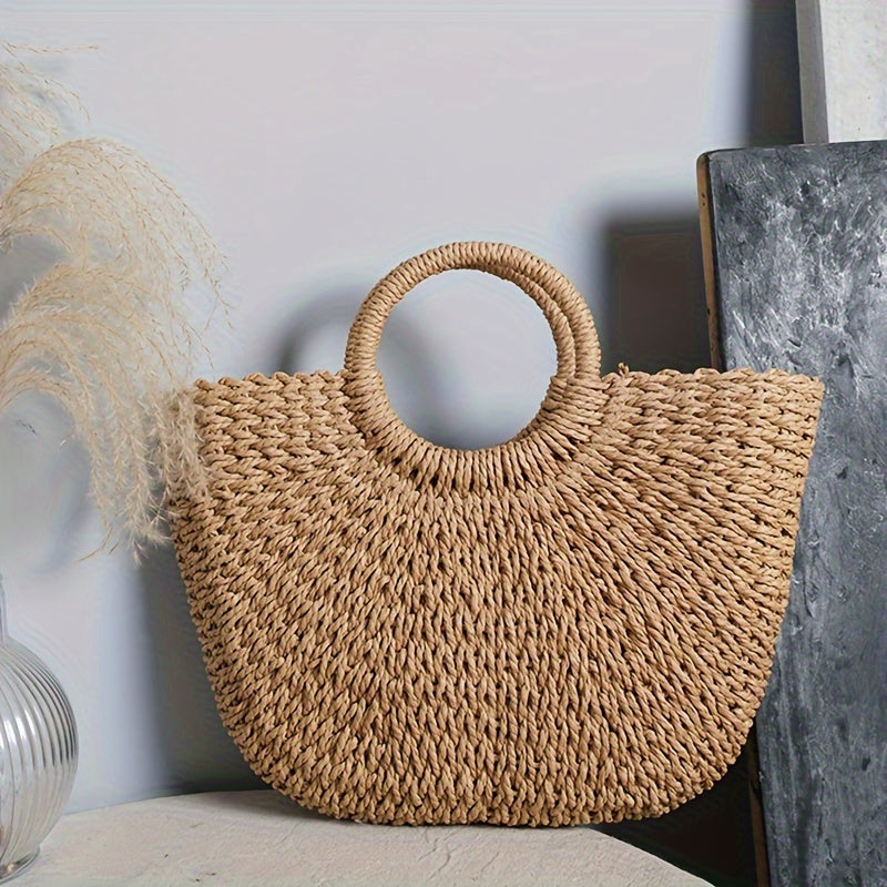 Hedwig - Geflochtene Halbmond-Tasche - Cognac