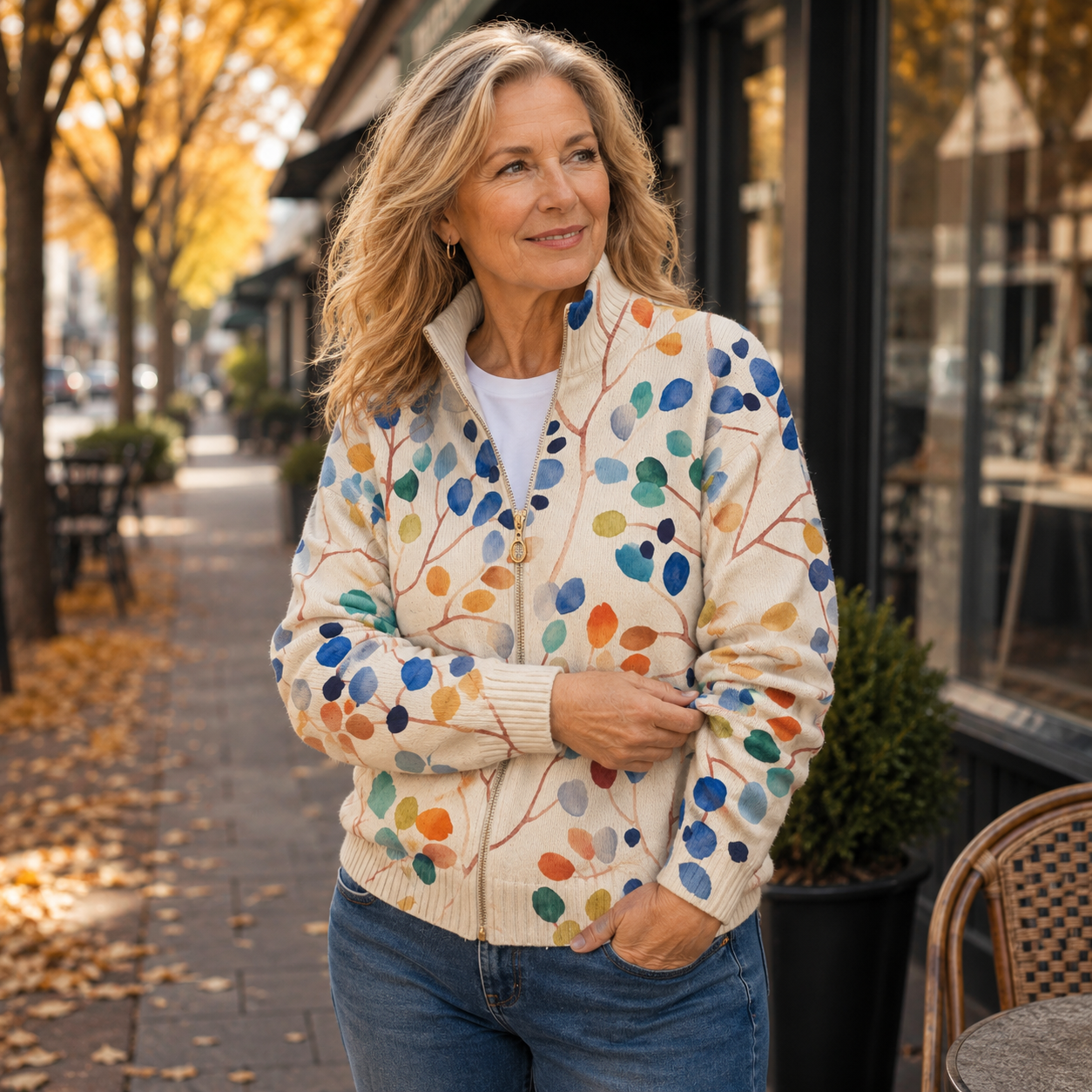Elisa - Cardigan mit Blätter-Muster
