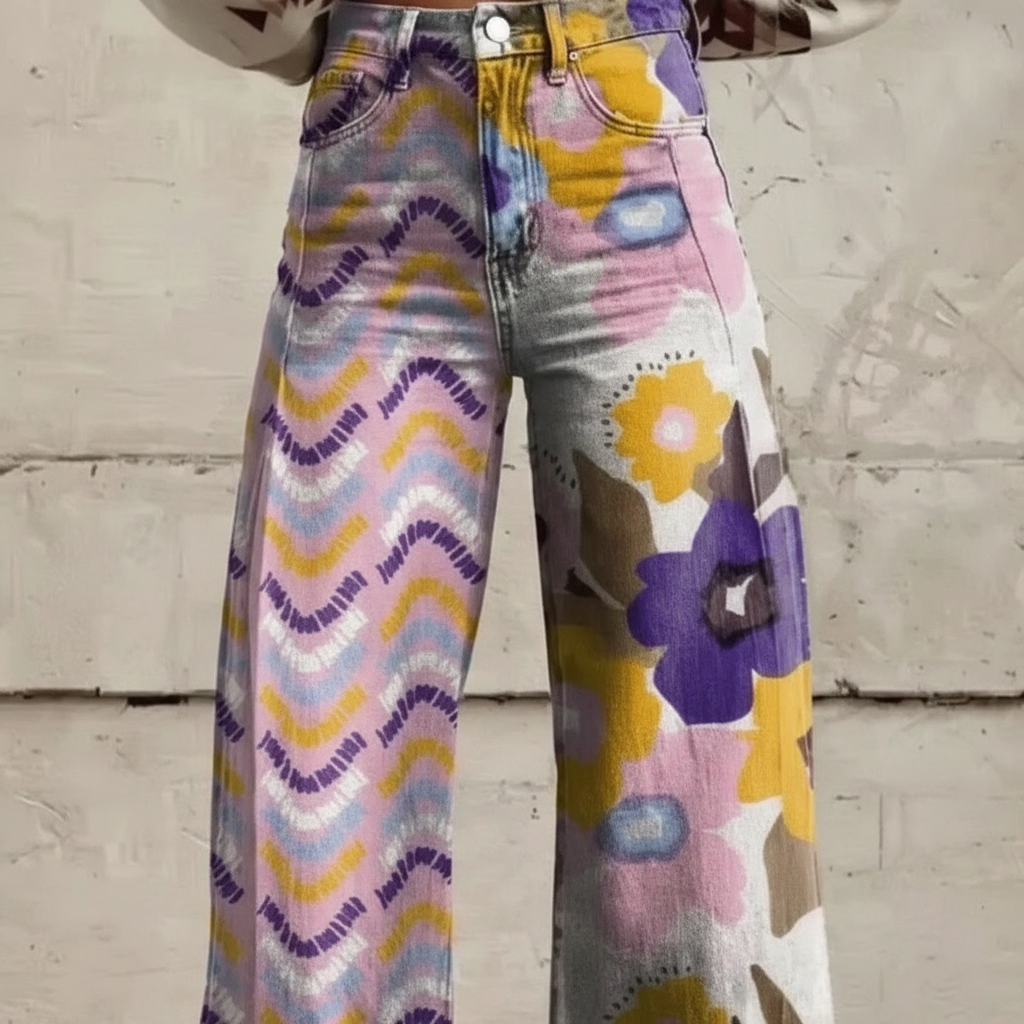 Simone - Weite Boho-Hose mit Kunst-Print