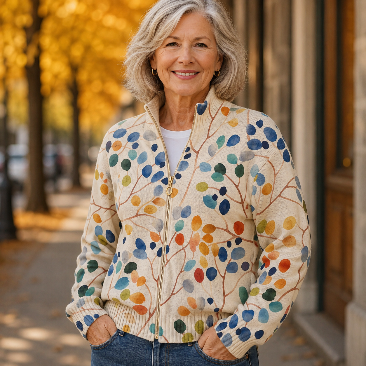 Elisa - Cardigan mit Blätter-Muster