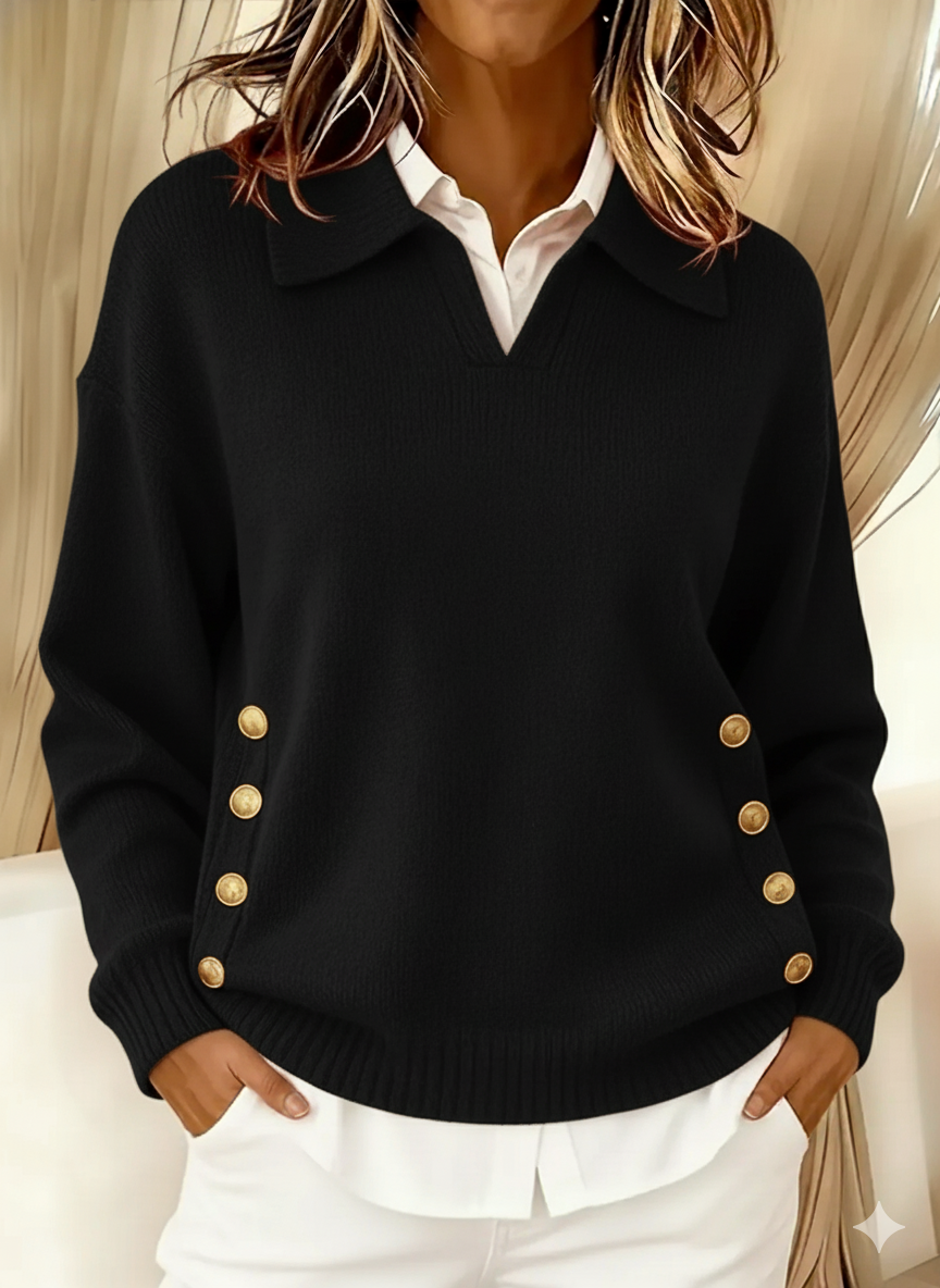 Michaela - Pullover mit Kragen in Schwarz
