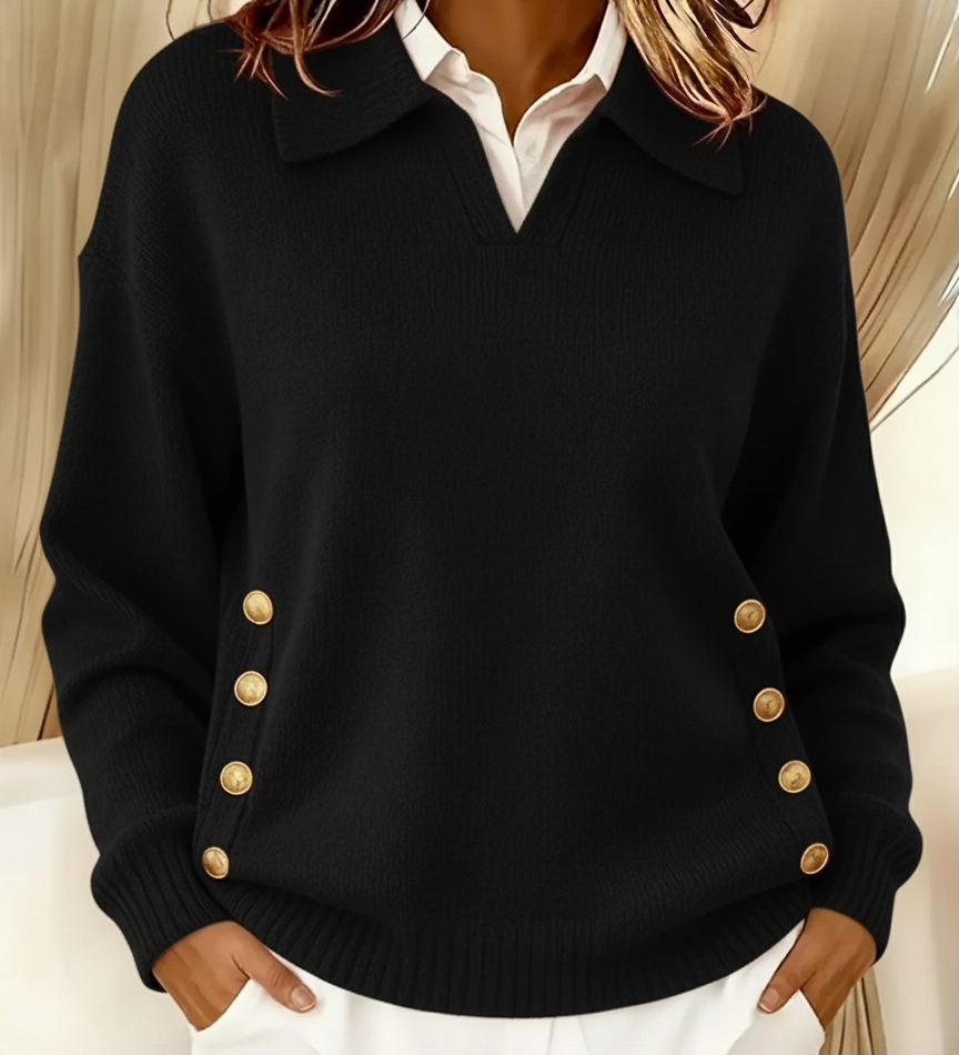 Michaela - Pullover mit Kragen in Schwarz