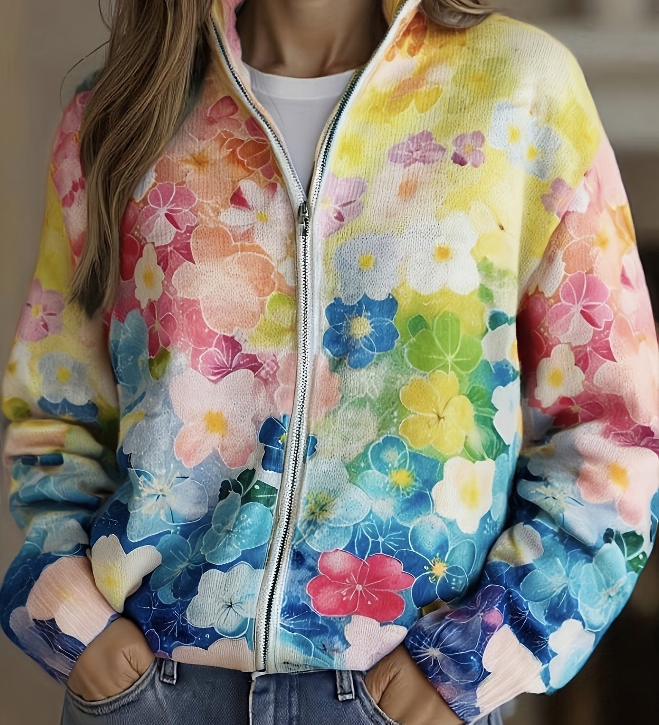 Lorena - Cardigan mit Aquarell-Blumenmuster