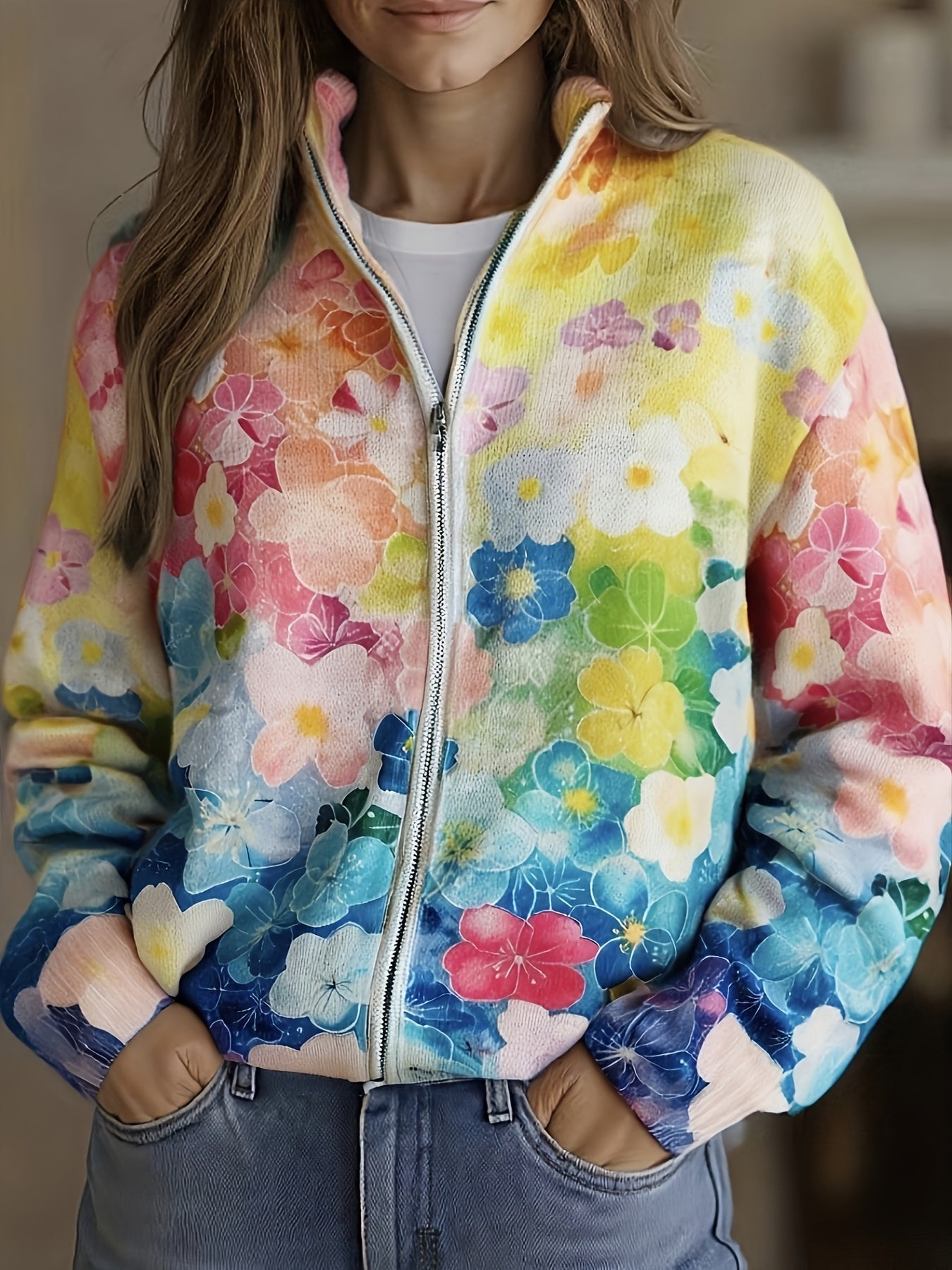 Lorena - Cardigan mit Aquarell-Blumenmuster