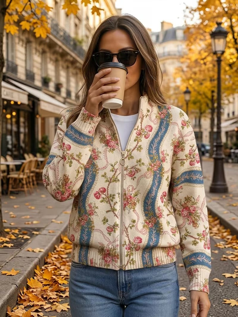 Carlotta - Cardigan mit Blumen-Bordüre