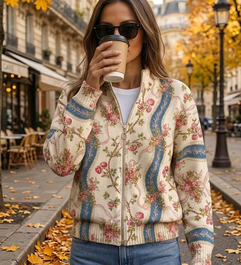 Carlotta - Cardigan mit Blumen-Bordüre