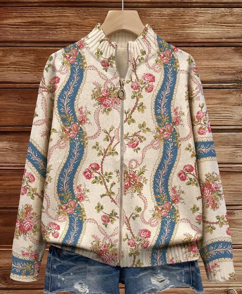 Carlotta - Cardigan mit Blumen-Bordüre